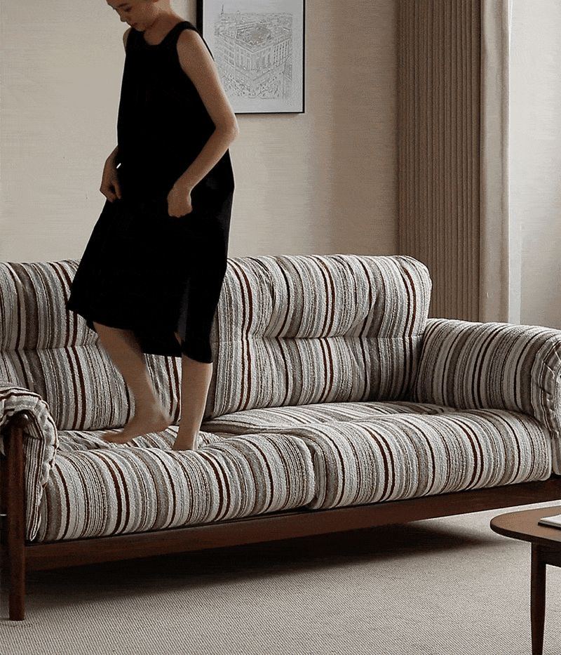 Japandi Chenille Velvet Fabric Walnut Wood 3 Seater Sofa Sofa OPEN BACKED More Details and Instruction_4