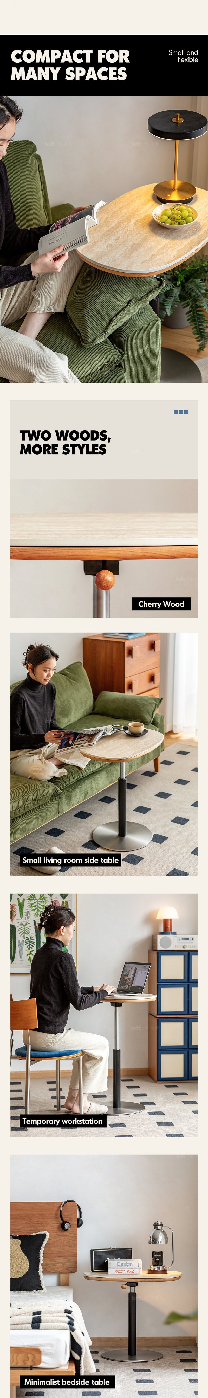 Scandinavian Sintered Stone Cherry Wood Height Adjustable Side Table ROMAN More Details and Instruction_5