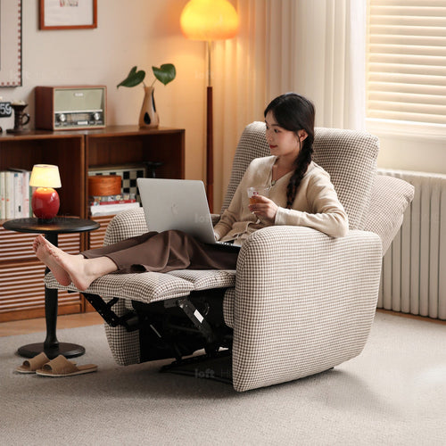 Cream Cotton Fabric Recliner 1 Seater Sofa LIBERTY Good to Know Preview-1