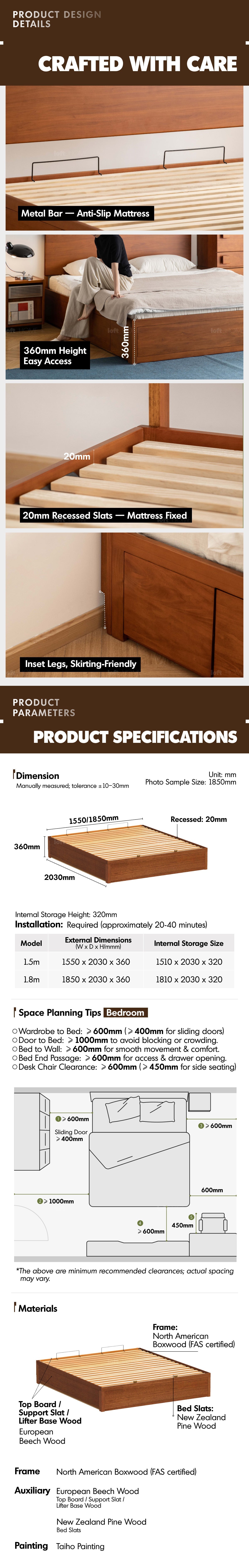 Vintage Boxwood Lift-Up Storage Platform Bed With Drawer KANGAROO More Details and Instruction_6