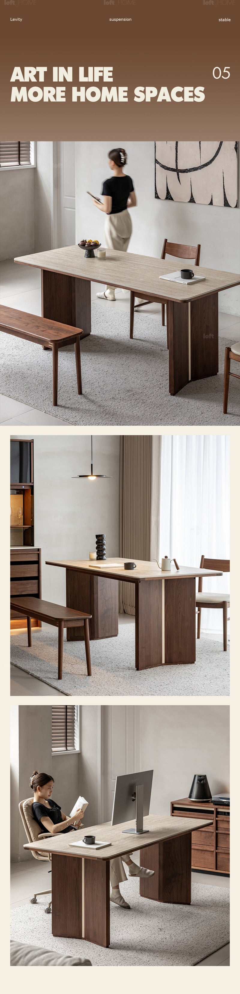 Japandi Walnut Wood Sintered Stone Dining Table STRATON More Details and Instruction_5