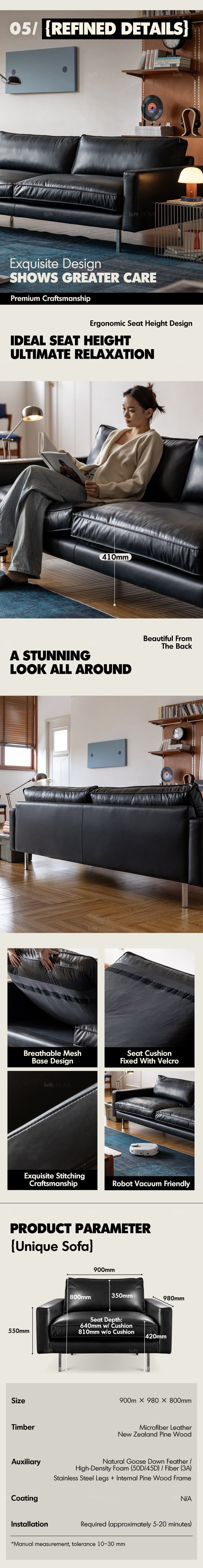 Minimalist Microfiber Leather 1 Seater Sofa UNIQUE More Details and Instruction_8