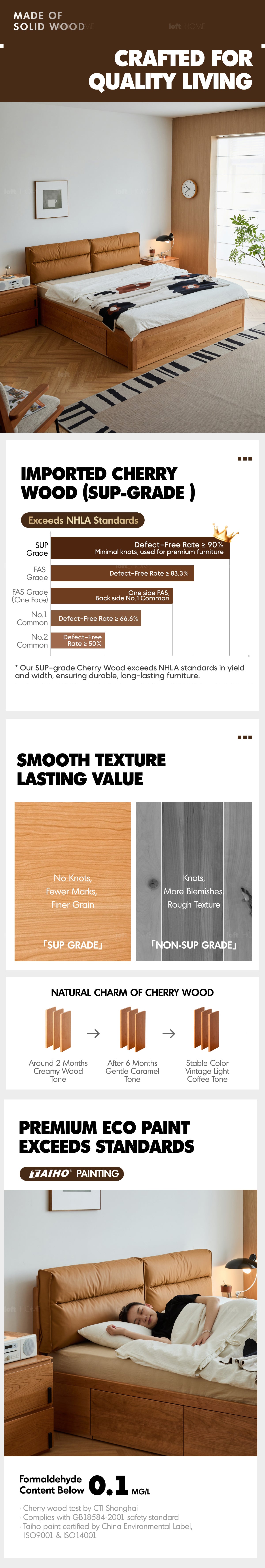 Scandinavian Cherry Wood Cushion Lift-Up Storage Bed With Drawer KANGAROO More Details and Instruction_6