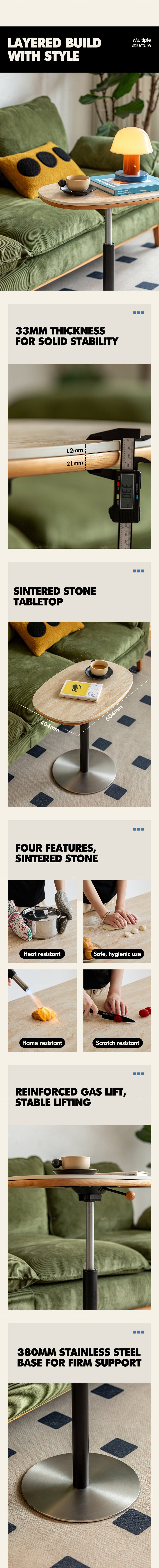 Scandinavian Sintered Stone Cherry Wood Height Adjustable Side Table ROMAN More Details and Instruction_6