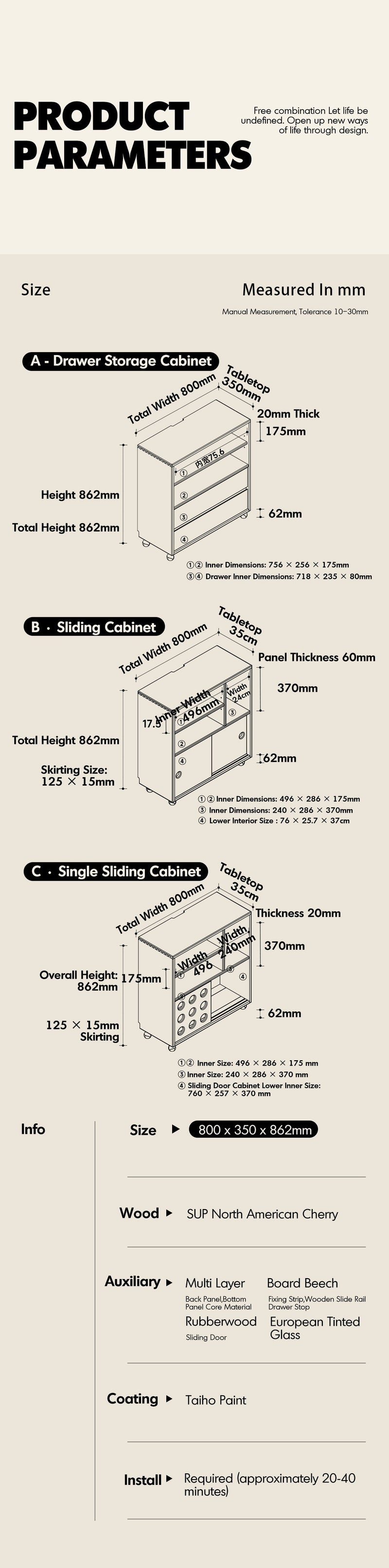 Scandinavian Cherry Wood Wheel Mobility Cabinet TIME More Details and Instruction_11