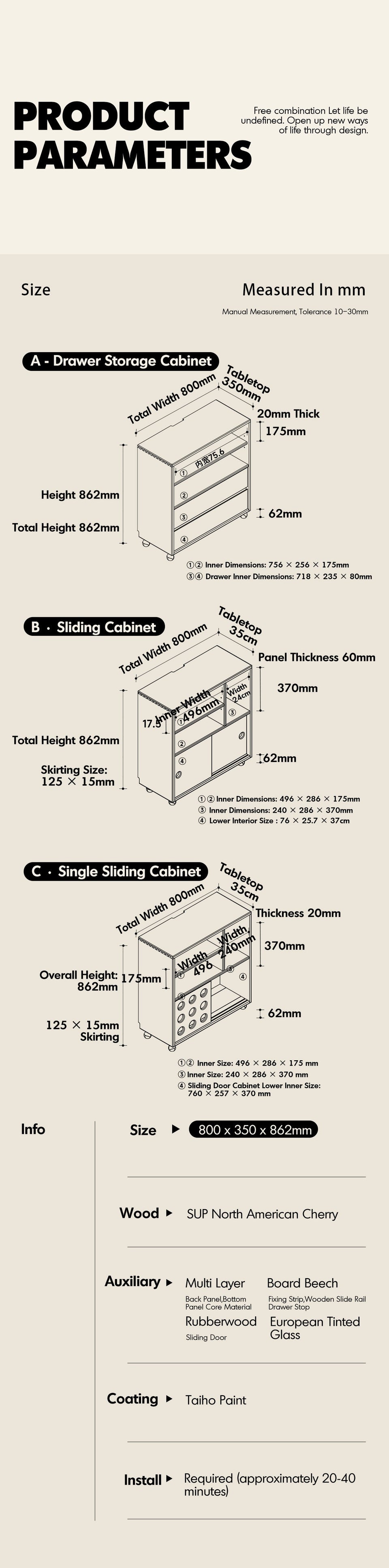Scandinavian Cherry Wood Wheel Mobility Cabinet TIMELESS More Details and Instruction_11