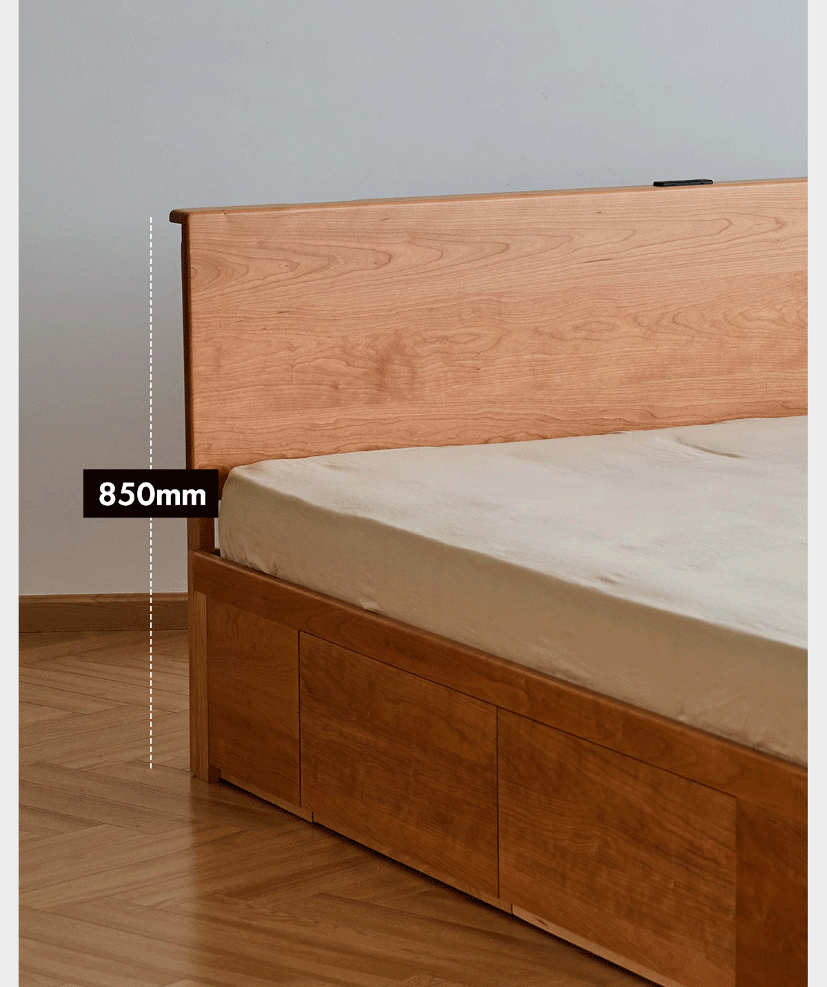 Scandinavian Cherry Wood Lift-Up Storage Bed With Drawer KANGAROO More Details and Instruction_6
