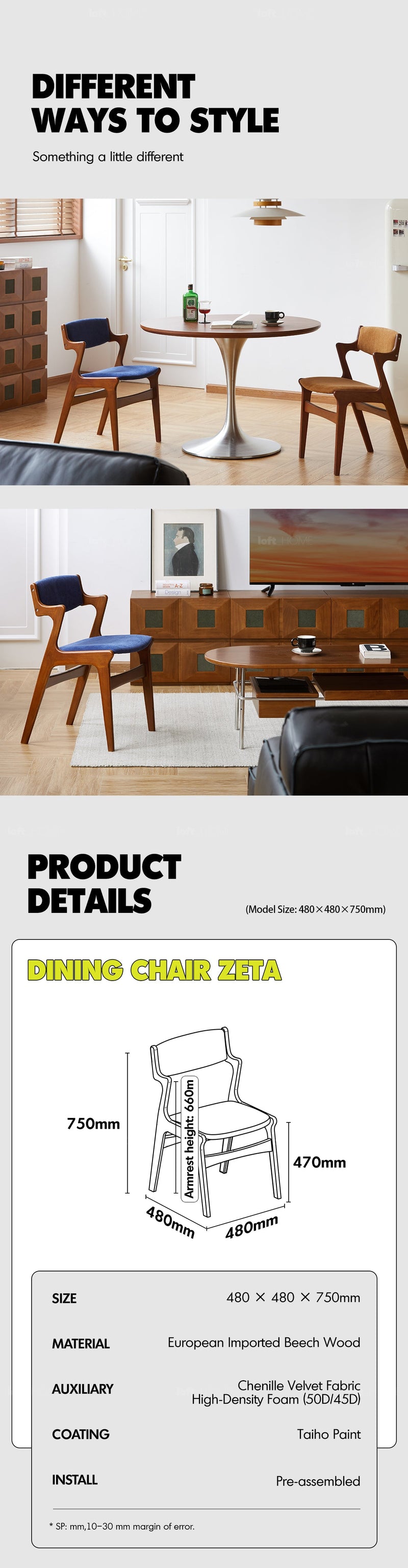Bauhaus Beech Wood Chenille Velvet Fabric Dining Chair ZETA More Details and Instruction_6