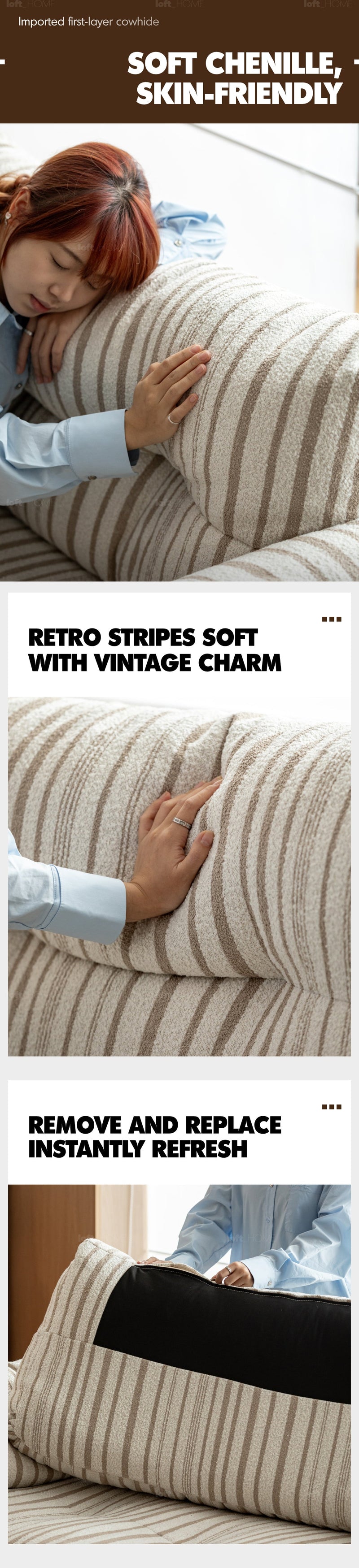 Scandinavian Chenille Velvet Fabric Cherry Wood 3 Seater Sofa OPEN BACKED More Details and Instruction_6
