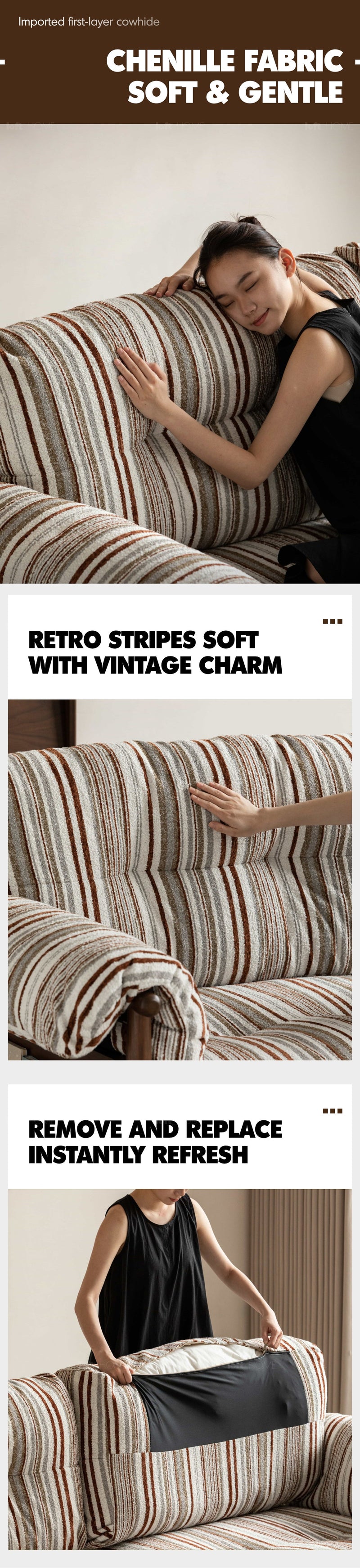 Japandi Chenille Velvet Fabric Walnut Wood 3 Seater Sofa Sofa OPEN BACKED More Details and Instruction_6