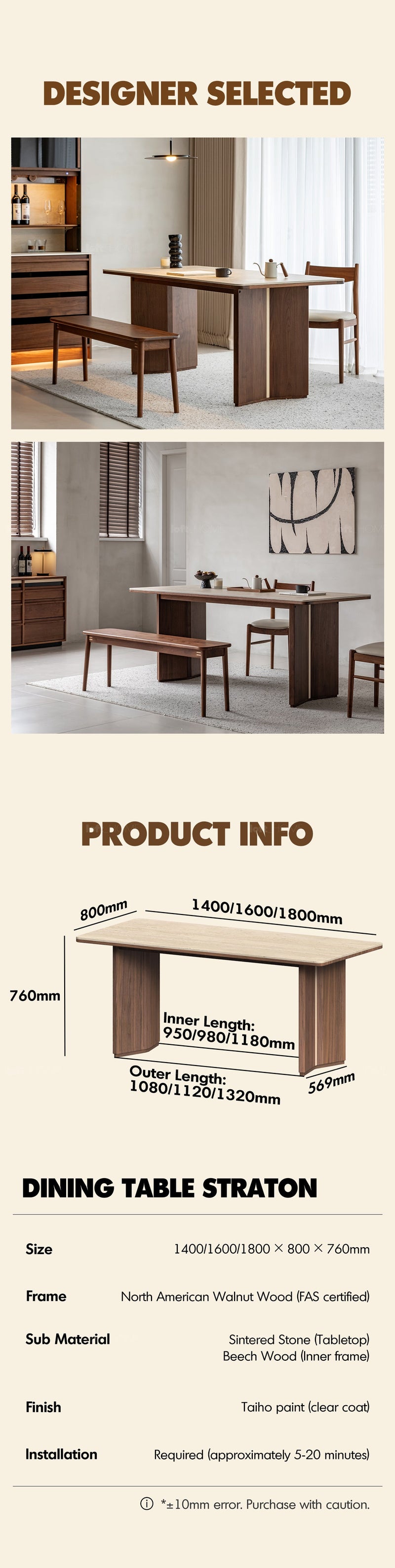 Japandi Walnut Wood Sintered Stone Dining Table STRATON More Details and Instruction_7