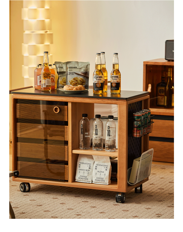 Scandinavian Cherry Wood Wheeled Trolley Side Table BUS More Details and Instruction_7