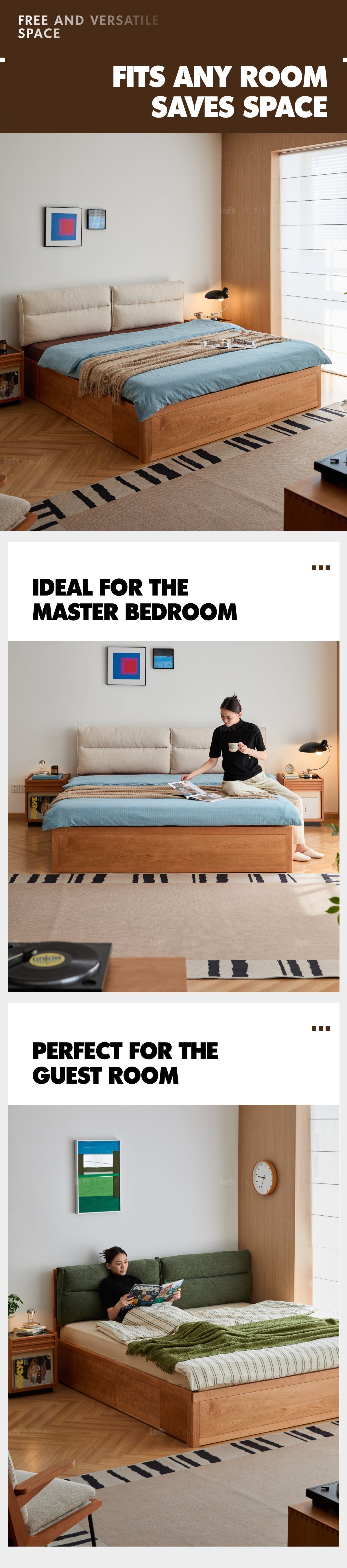 Scandinavian Cherry Wood Cushion Lift-Up Storage Bed With Drawer KANGAROO More Details and Instruction_8