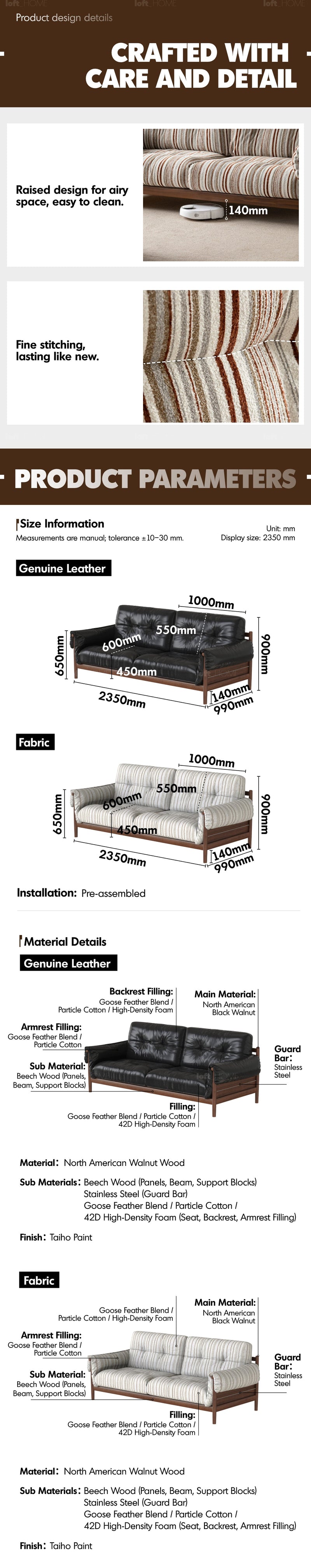 Japandi Chenille Velvet Fabric Walnut Wood 3 Seater Sofa Sofa OPEN BACKED More Details and Instruction_8