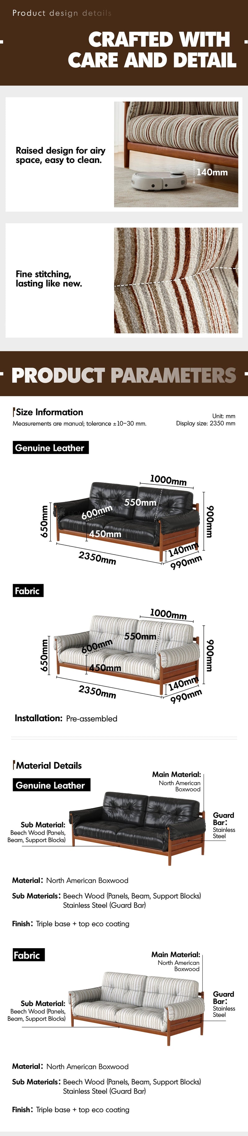 Bauhaus Chenille Velvet Fabric Boxwood 3 Seater Sofa OPEN BACKED More Details and Instruction_8