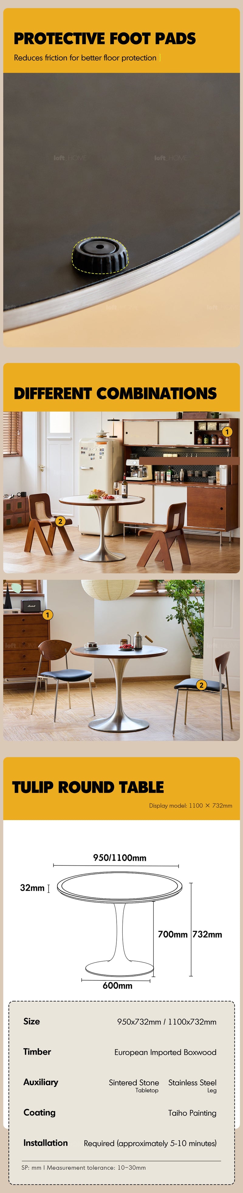 Bauhaus Sintered Stone Stainless Steel Round Dining Table TULIP More Details and Instruction_8