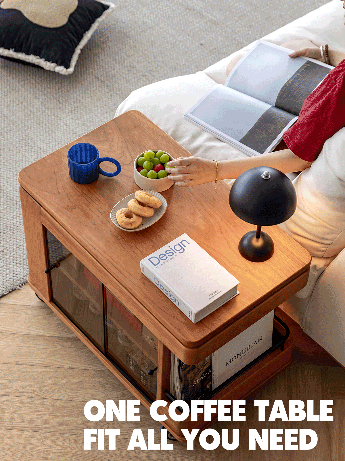 Scandinavian Cherry Wood Wheeled Trolley Side Table DRIFT More Details and Instruction_2