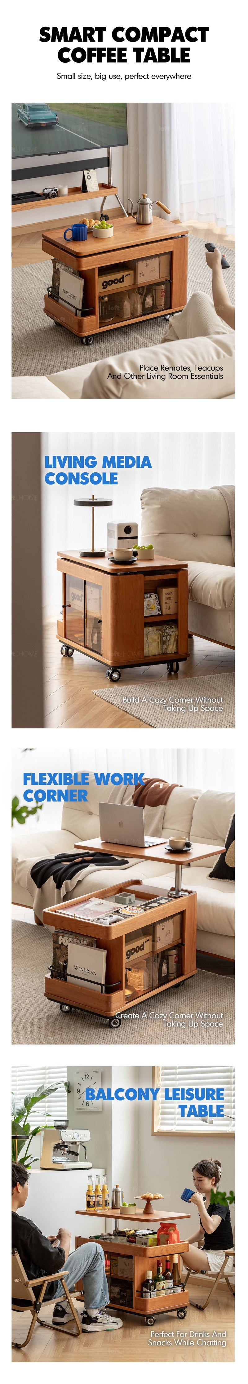 Scandinavian Cherry Wood Wheeled Trolley Side Table DRIFT More Details and Instruction_3
