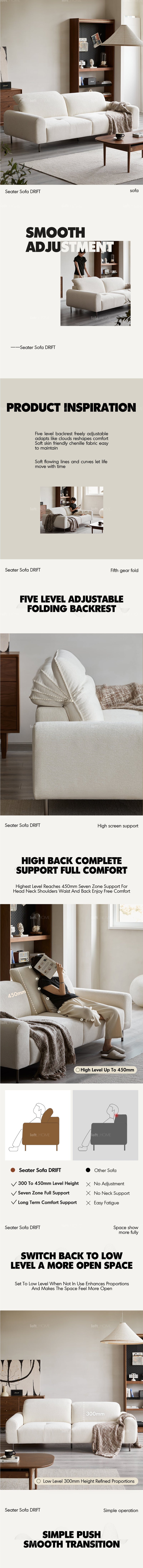 Minimalist Chenille Velvet Fabric 1 Seater Sofa DRIFT More Details and Instruction