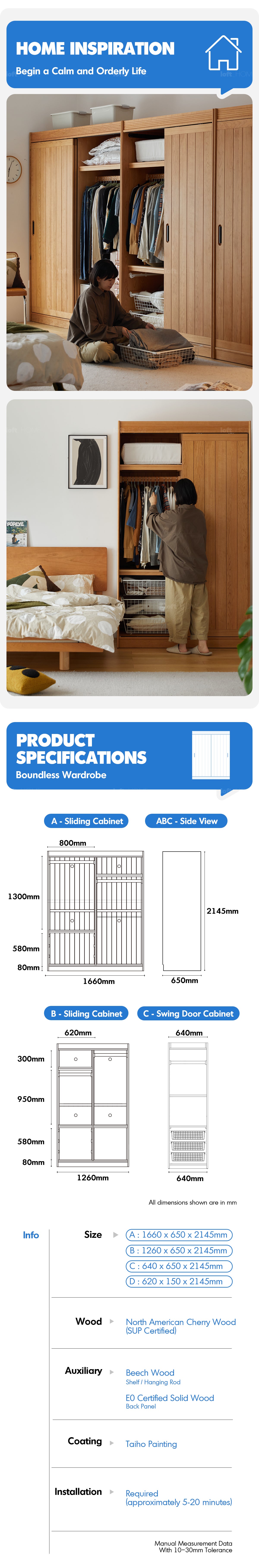 Scandinavian Cherry Wood Sliding Door Wardrobe NAVA More Details and Instruction_10