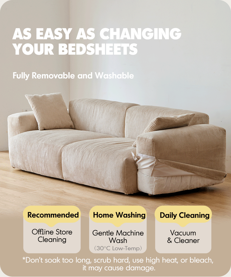 Cream Corduroy Velvet Fabric 2 Seater Sofa SQUARE More Details and Instruction_10