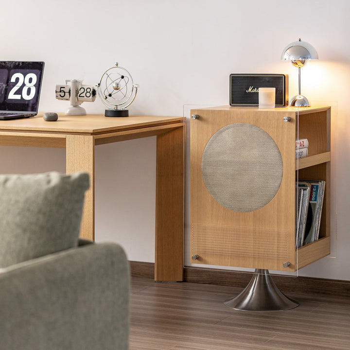 Minimalist Oak Wood Veneer Revolving Side Table MUSE