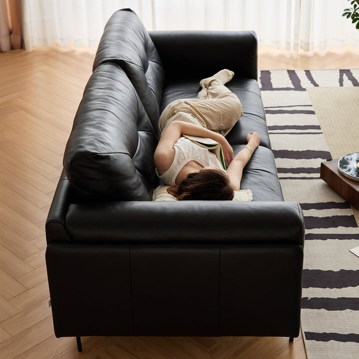 Bauhaus microfiber leather 3 seater sofa black in panoramic view.