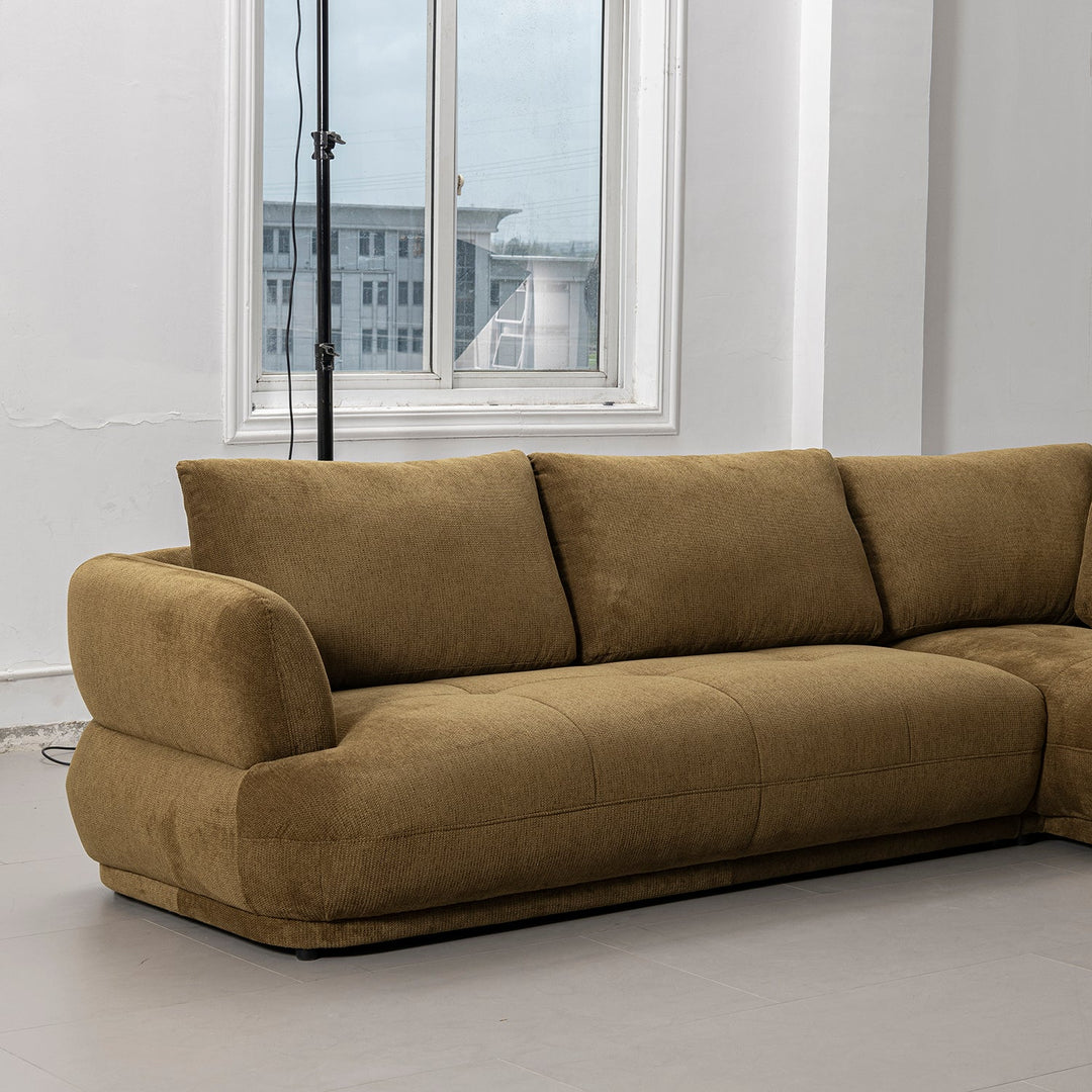 Cream cotton fabric modular l shape sectional sofa 3+l mossy in still life.