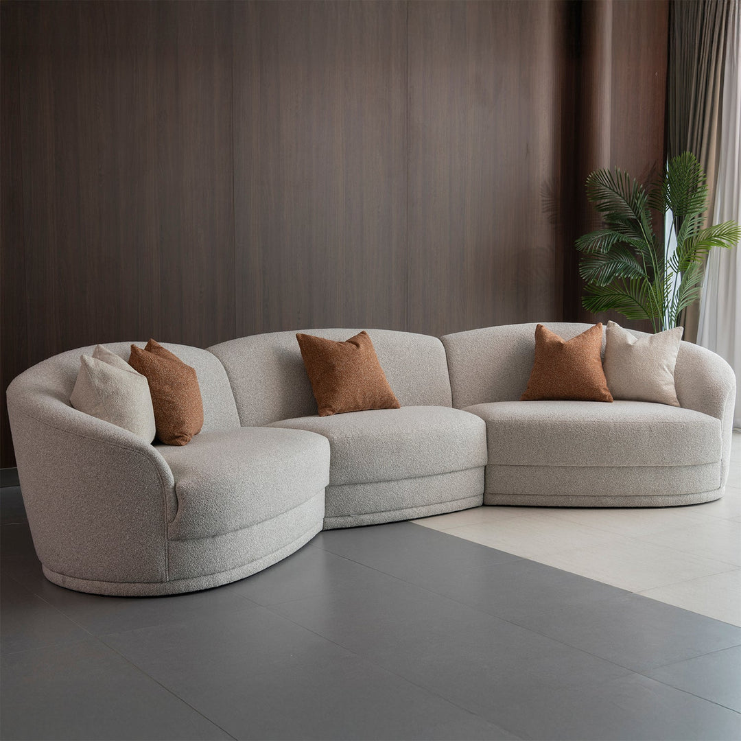Modern boucle fabric modular sectional 5 seater sofa curva primary product view.