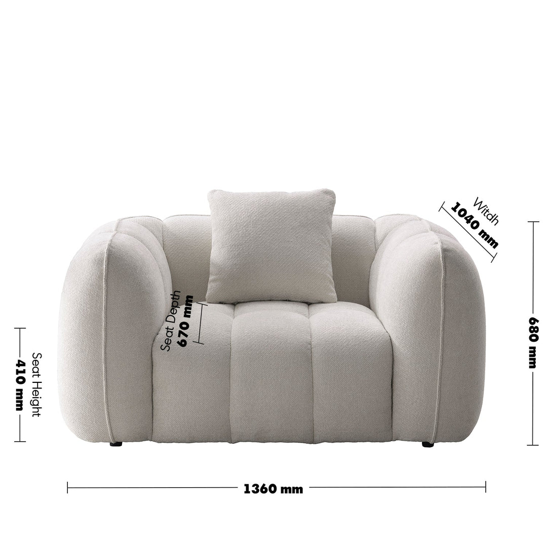 Cream mixed weave fabric 1 seater sofa puddy size charts.