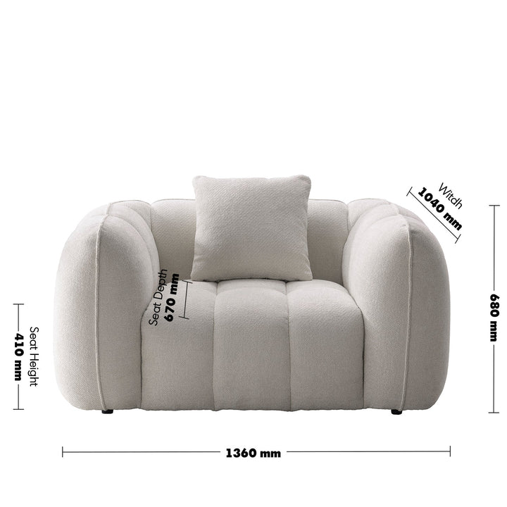 Cream mixed weave fabric 1 seater sofa puddy size charts.