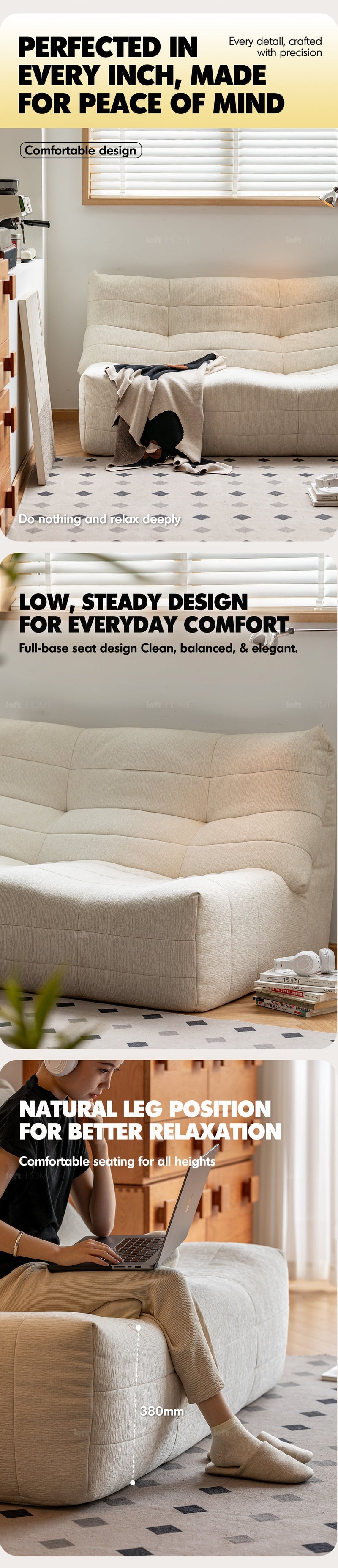 Cream Chenille Velvet Fabric 2 Seater Sofa CURLY More Details and Instruction_11
