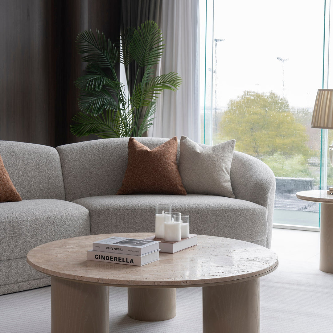 Modern boucle fabric modular sectional 4 seater sofa curva material variants.