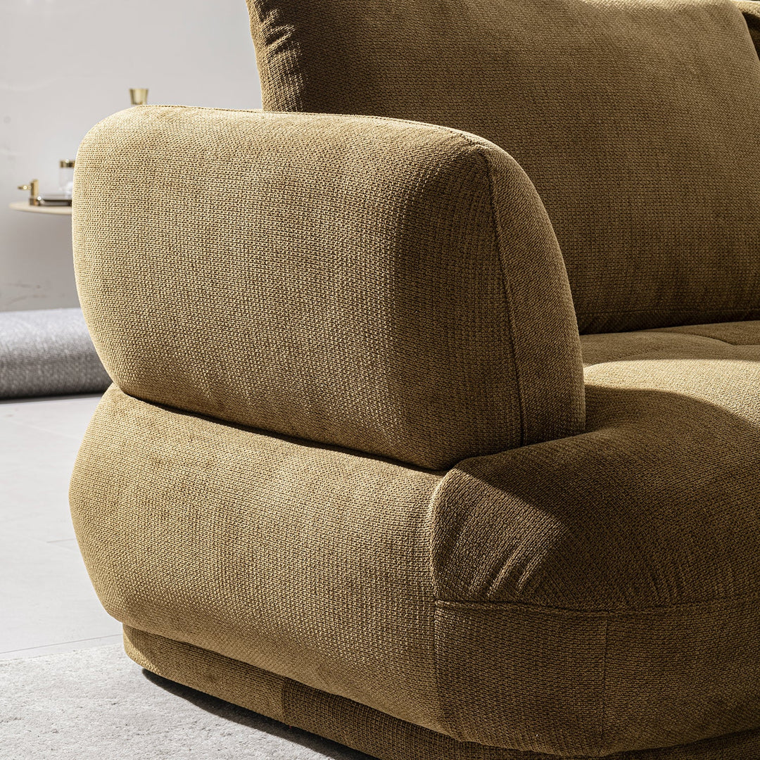 Cream cotton fabric modular corner 2 seater sofa mossy material variants.