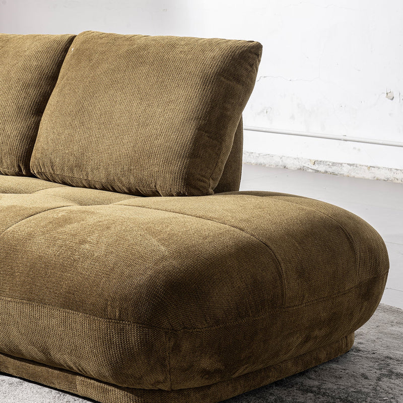 Cream cotton fabric modular chaise 2 seater sofa mossy material variants.