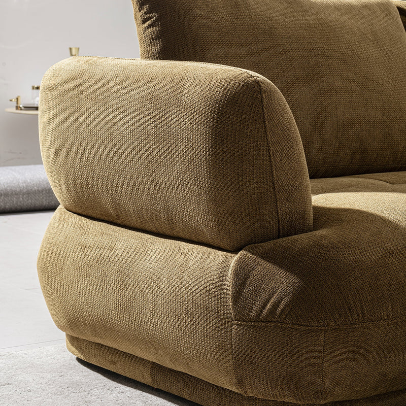 Cream cotton fabric modular corner 2 seater sofa mossy material variants.