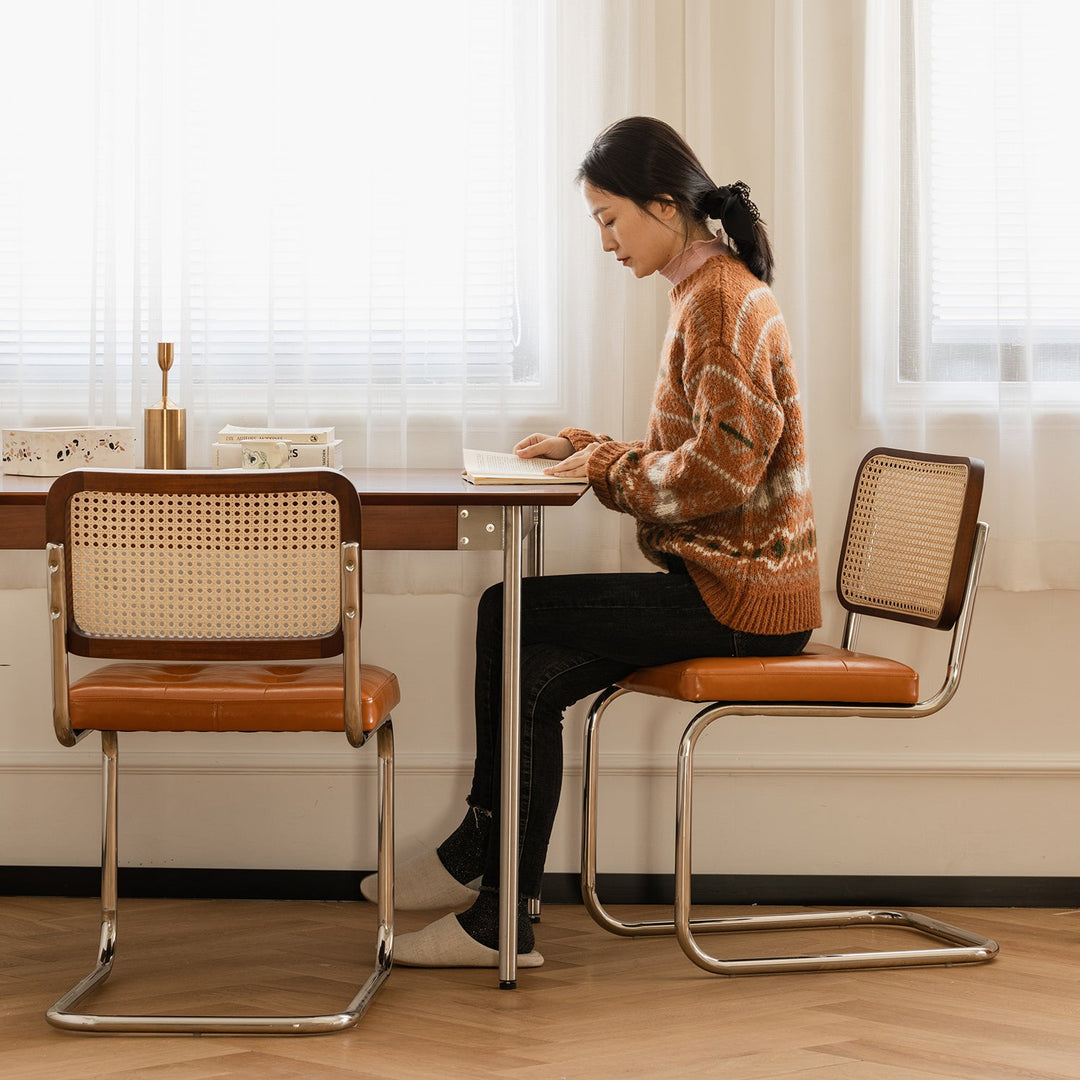 Vintage Rattan PU Leather Dining Chair HOH XIL