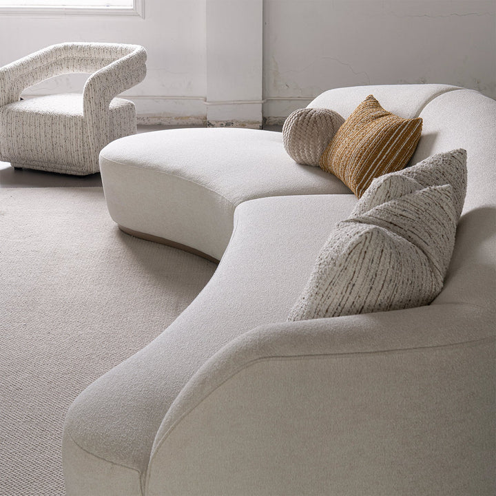 Modern boucle fabric modular chaise 2 seater sofa loomi in real life style.