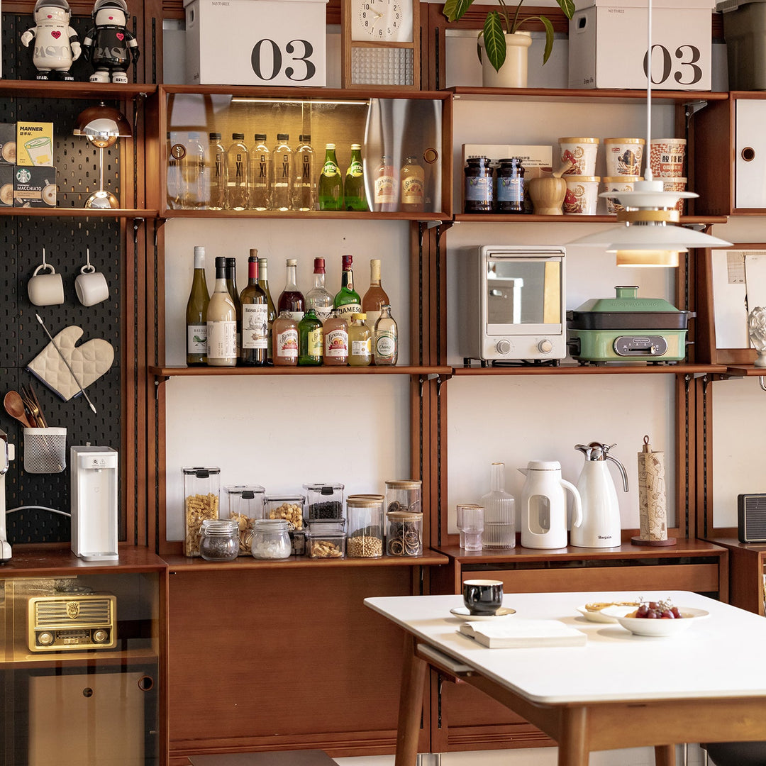Vintage boxwood modular hanging wall shelf system muse dining in details.
