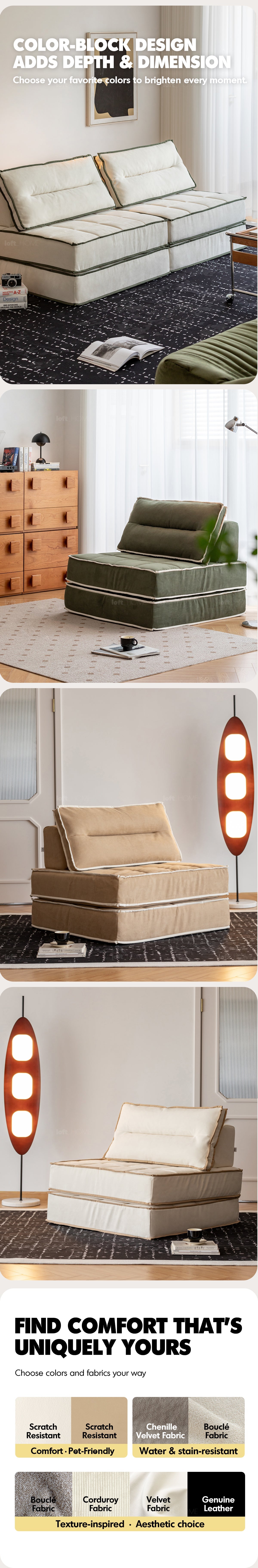 Scandinavian Cat Scratch Resistant Fabric Modular 1 Seater Sofa TIERED More Details and Instruction_11