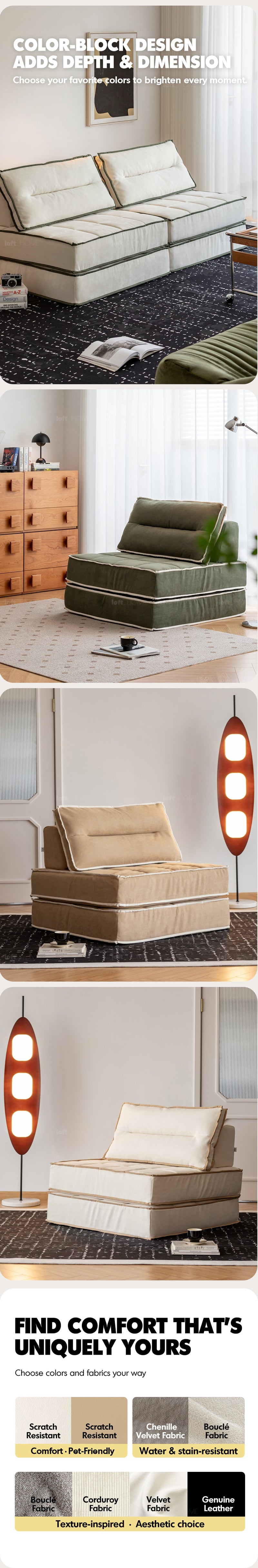 Scandinavian Cat Scratch Resistant Fabric Modular 1 Seater Sofa TIERED More Details and Instruction_11