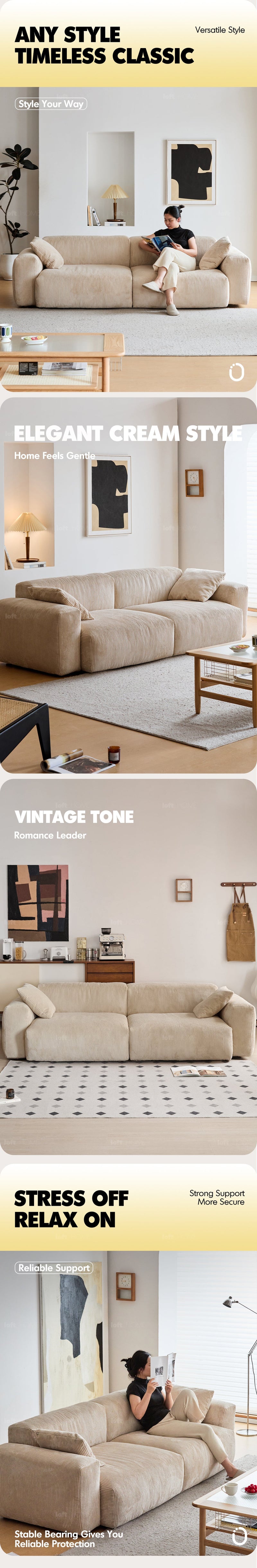 Cream Corduroy Velvet Fabric 2 Seater Sofa SQUARE More Details and Instruction_11