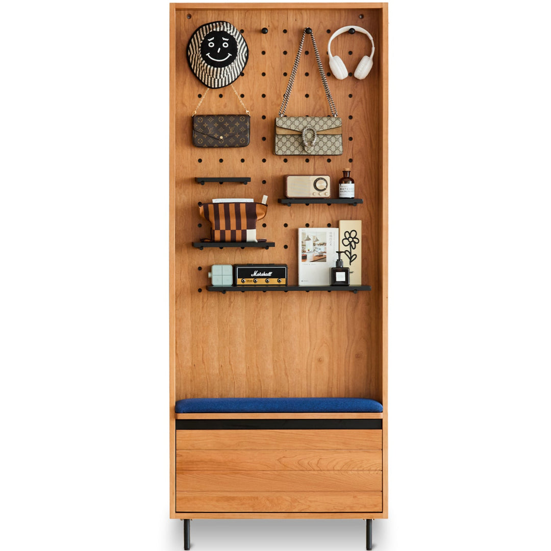 Scandinavian cherry wood shoe cabinet corner situational feels.