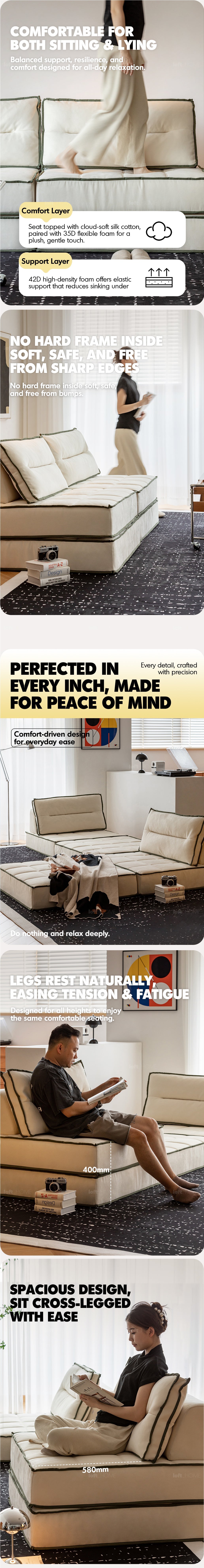 Scandinavian Cat Scratch Resistant Fabric Modular 1 Seater Sofa TIERED More Details and Instruction_14