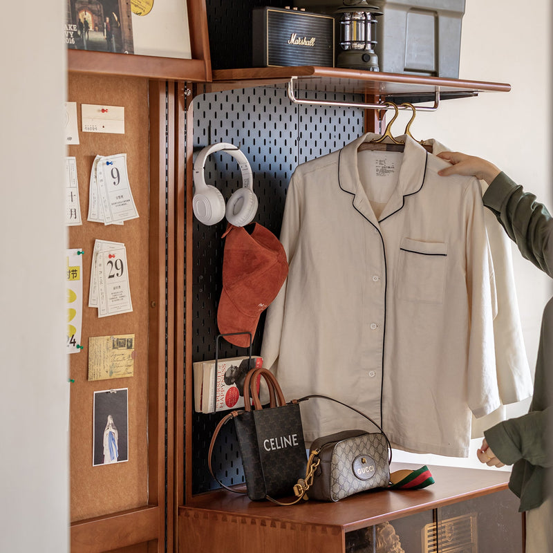 Bauhaus boxwood modular hanging wall shelf system muse entryway with context.