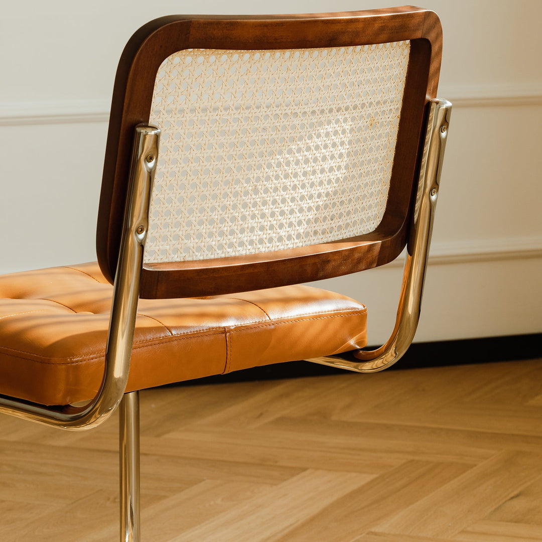 Bauhaus rattan pu leather dining chair hoh xil layered structure.