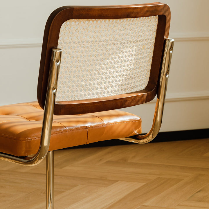 Bauhaus rattan pu leather dining chair hoh xil layered structure.