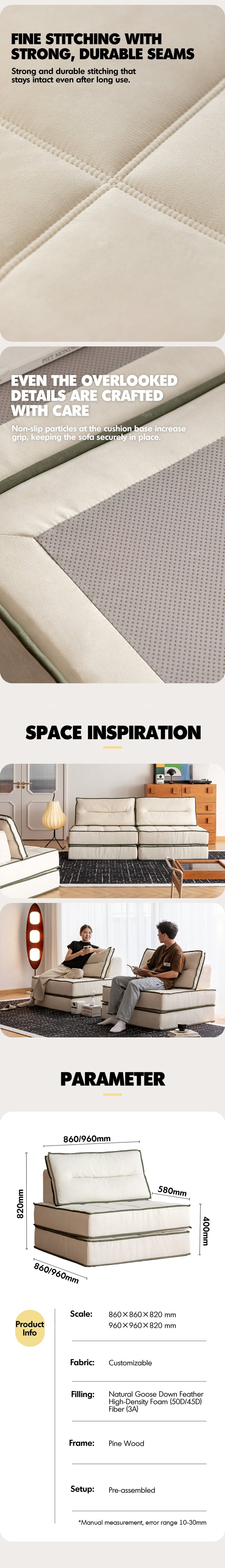 Scandinavian Cat Scratch Resistant Fabric Modular 1 Seater Sofa TIERED More Details and Instruction_16