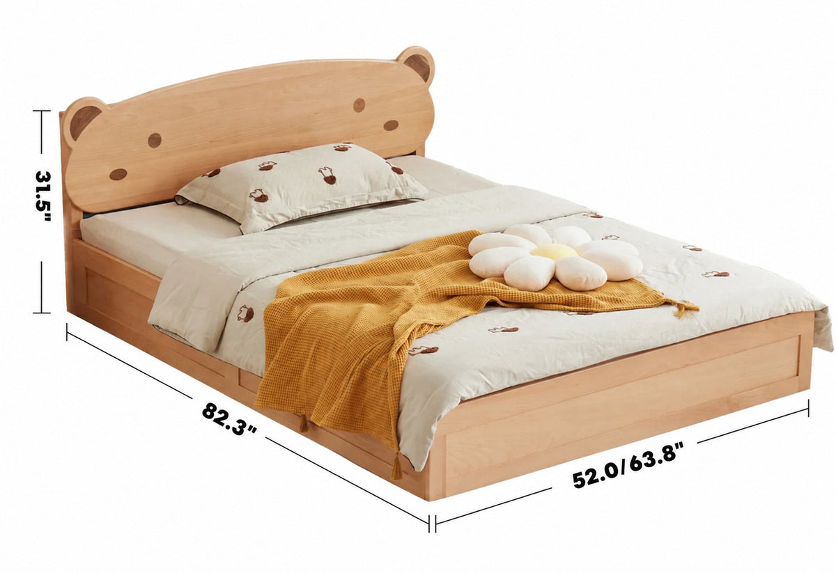 Scandinavian Wood Kids Storage Bed BEAR Size Chart