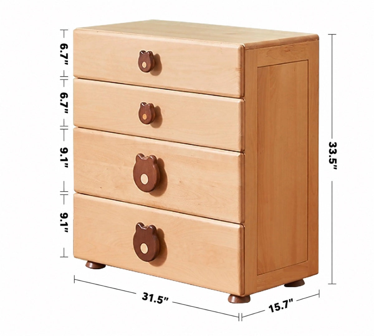 Scandinavian Wood Kids Drawer Cabinet TEDDY Size Chart